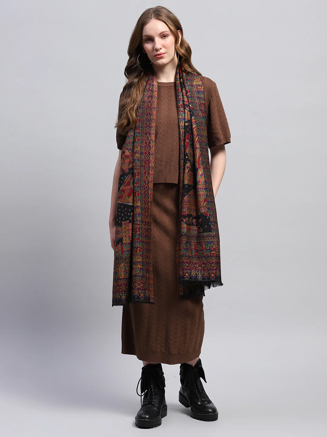 Women Multicolor Self Design Stole - Image 2