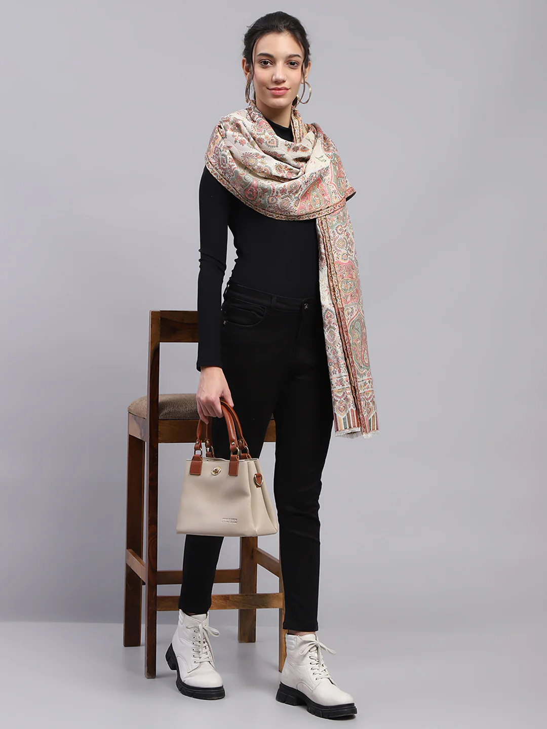 Women Multicolor Self Design Stole - Image 2