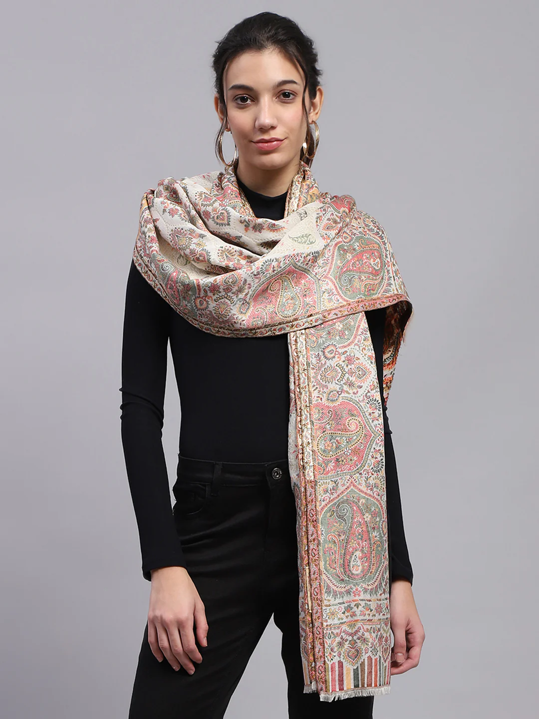 Women Multicolor Self Design Stole - Image 3