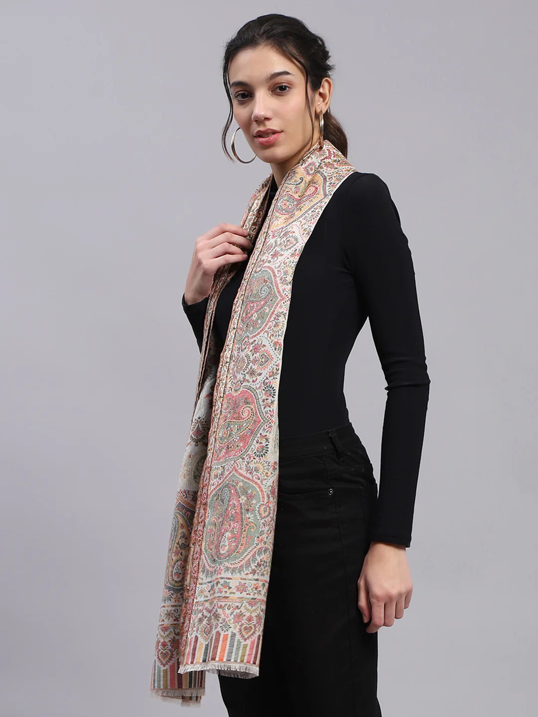 Women Multicolor Self Design Stole - Image 4