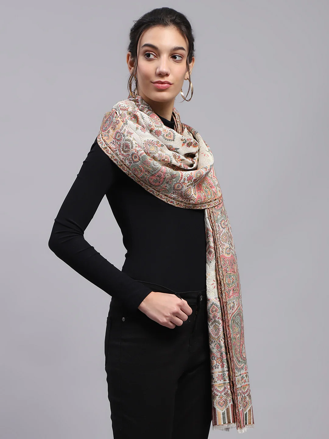 Women Multicolor Self Design Stole - Image 5