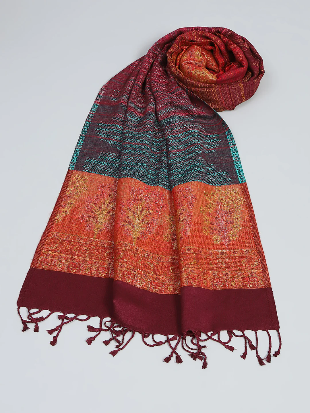 Women Multicolor Self Design Stole - Image 2