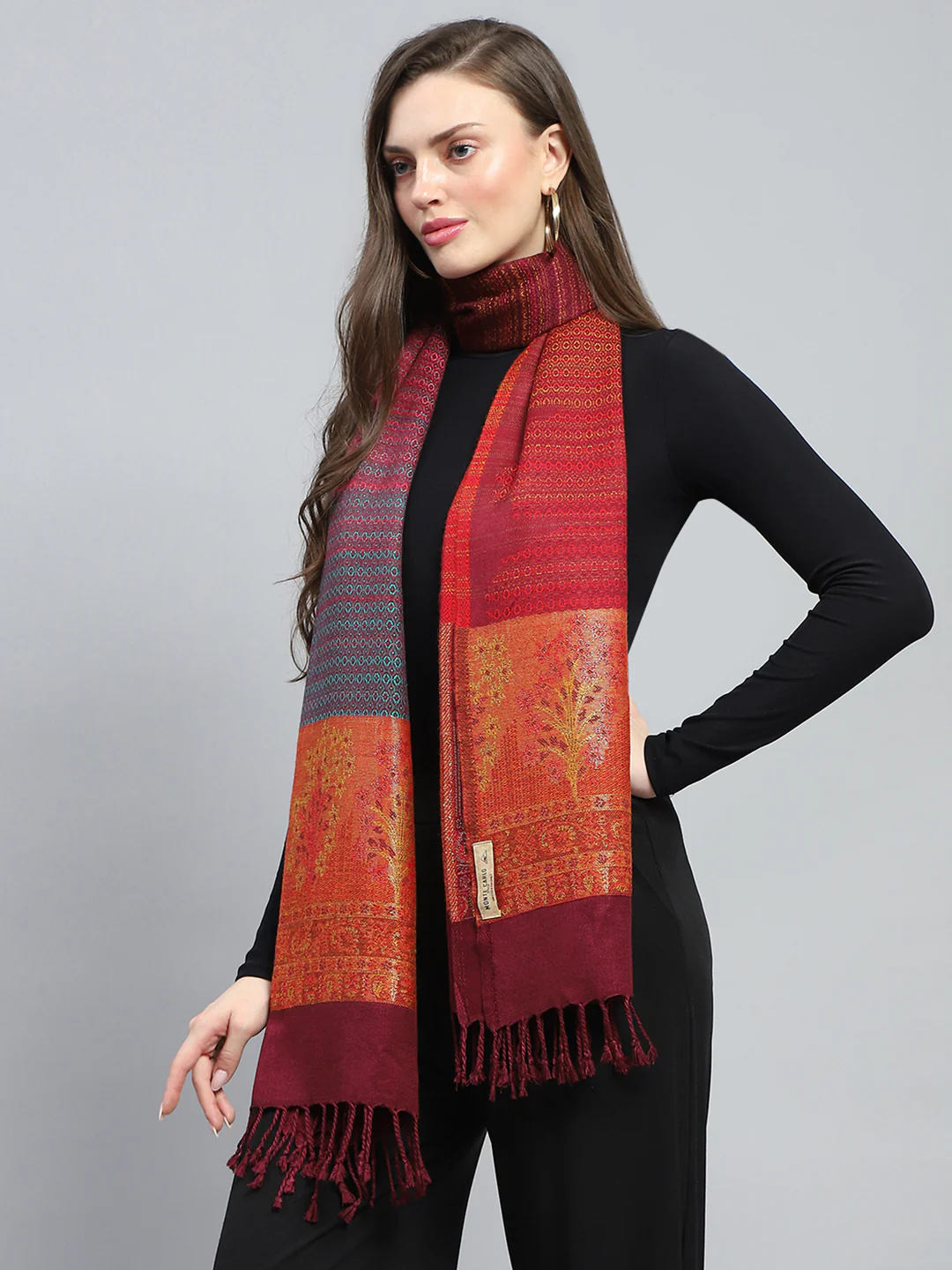Women Multicolor Self Design Stole - Image 3