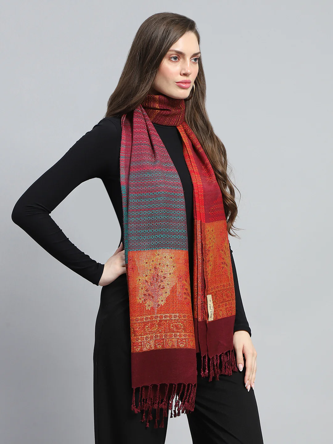 Women Multicolor Self Design Stole - Image 4