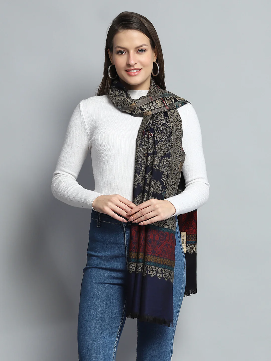 Women Multicolor Self Design Stole - Image 3