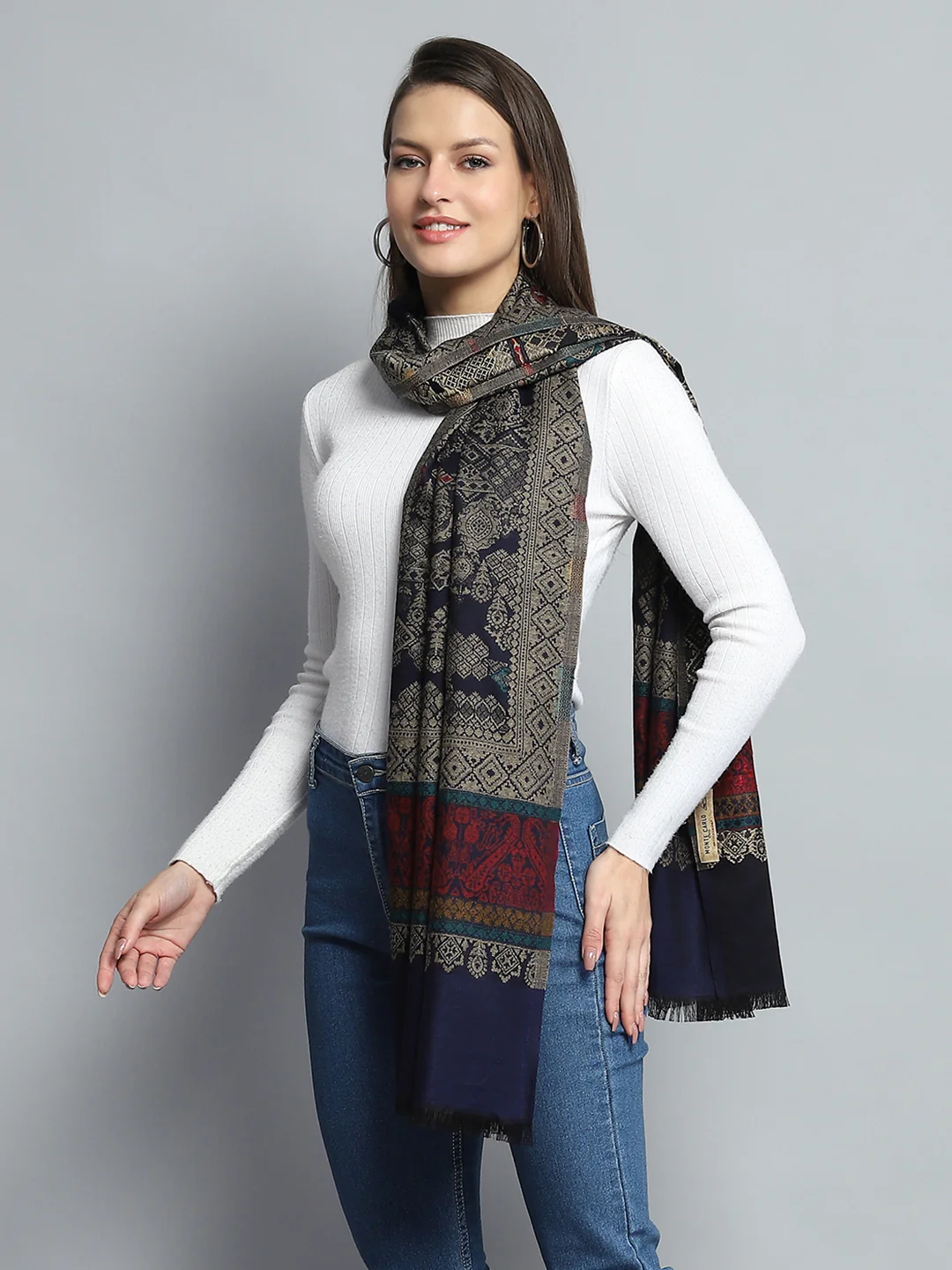 Women Multicolor Self Design Stole - Image 4
