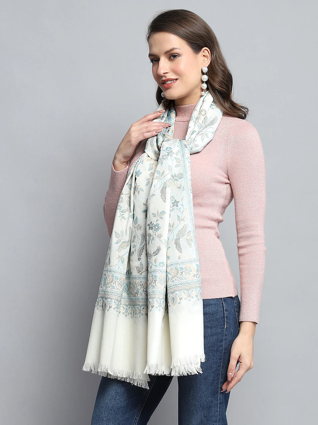 Women Multicolor Self Design Stole - Image 4
