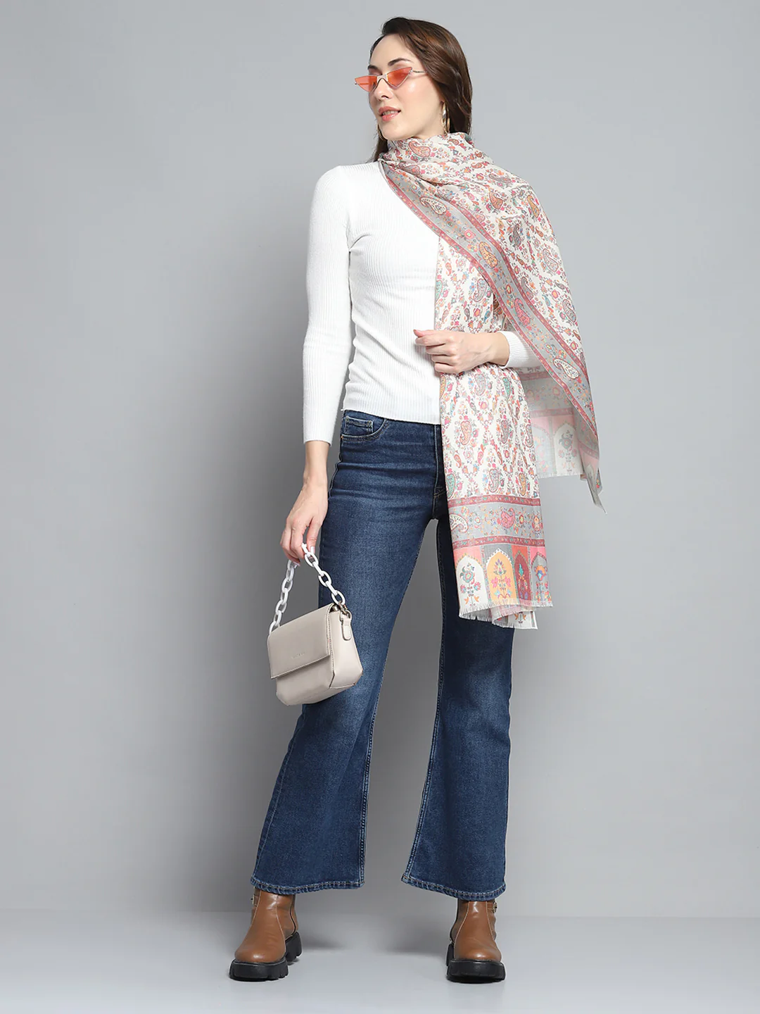 Women Multicolor Self Design Stole - Image 2