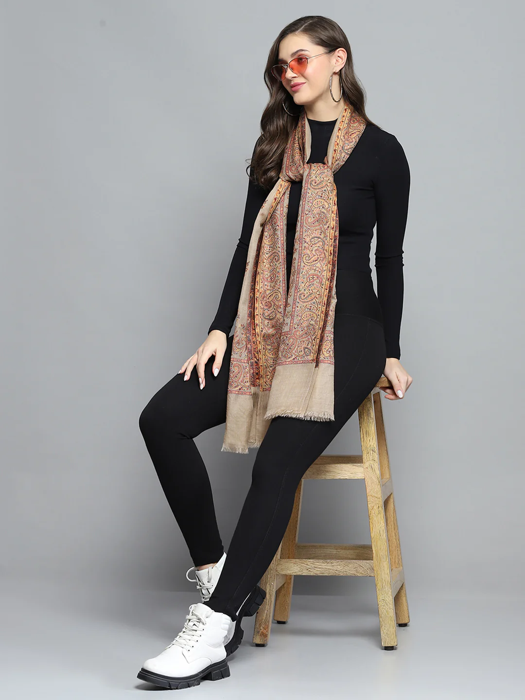 Women Multicolor Self Design Stole - Image 5