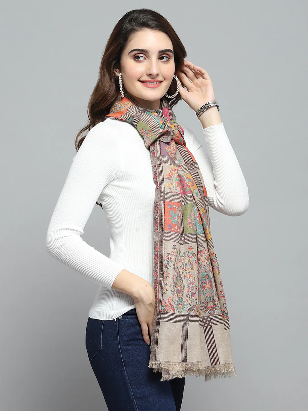 Women Multicolor Self Design Stole - Image 4