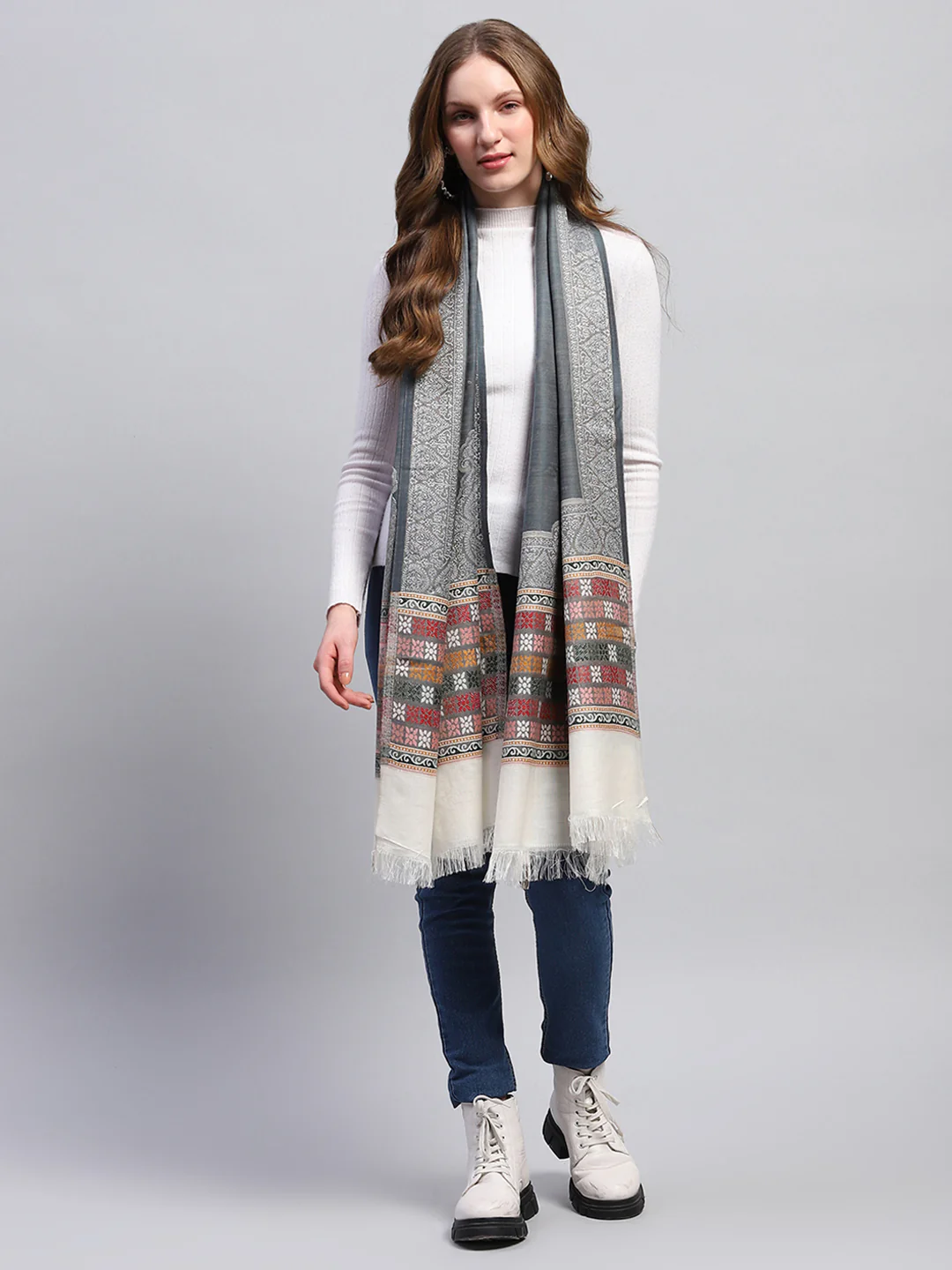 Women Multicolor Self Design Stole - Image 5