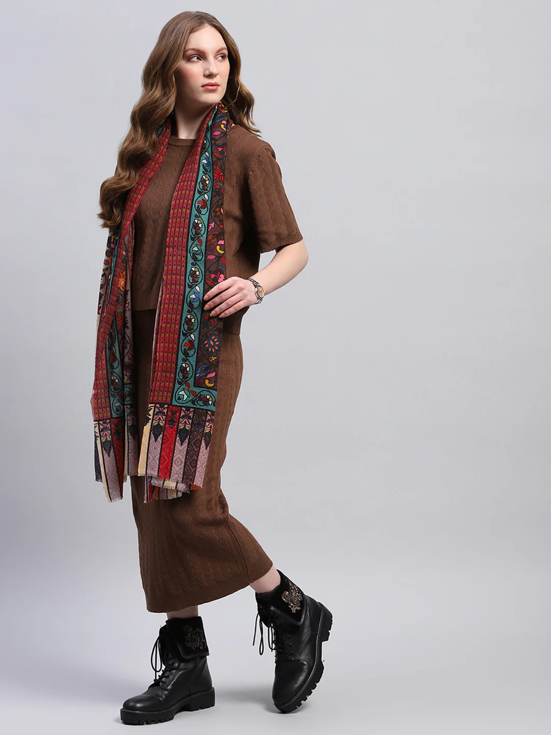 Women Multicolor Self Design Stole - Image 3