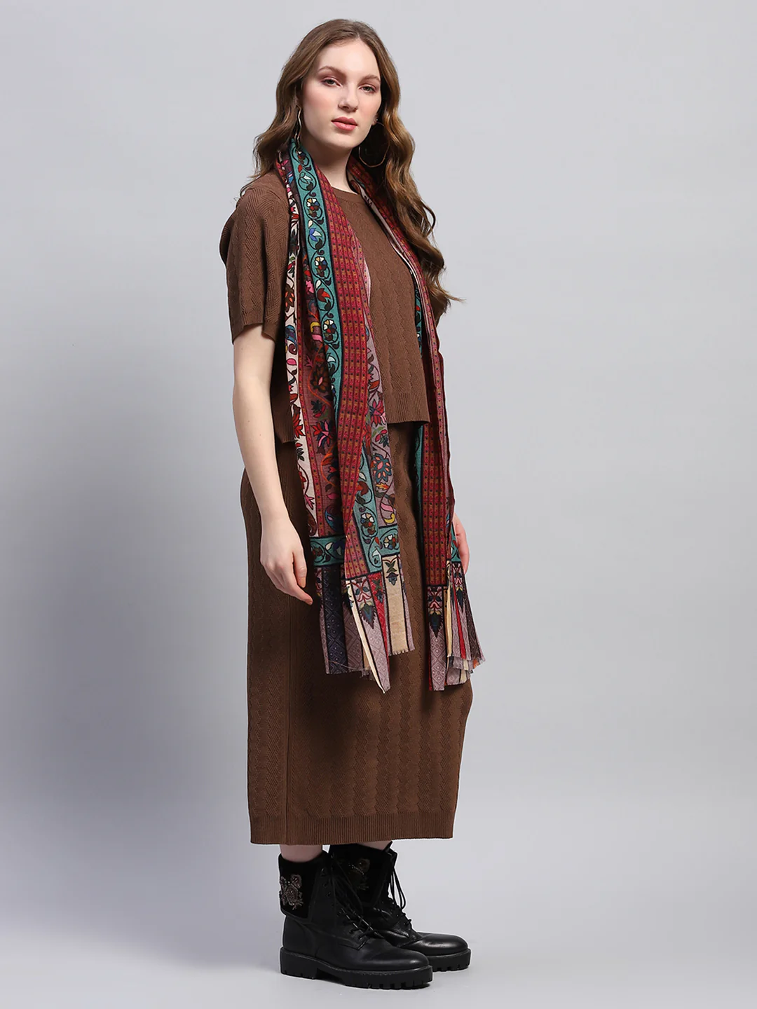 Women Multicolor Self Design Stole - Image 4