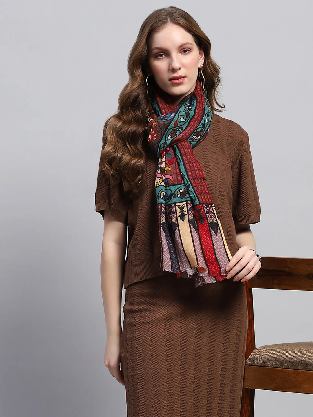 Women Multicolor Self Design Stole - Image 5