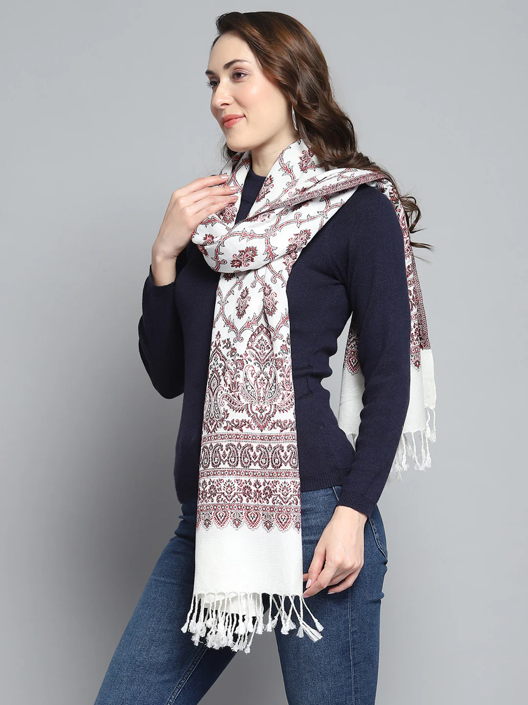 Women Multicolor Self Design Stole - Image 3