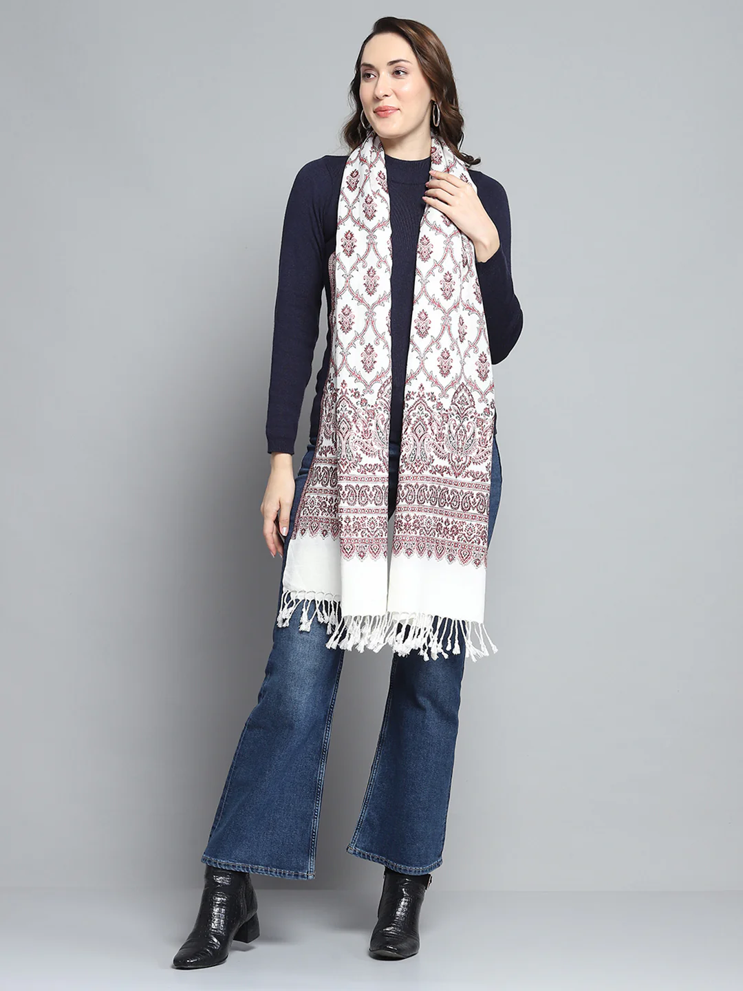 Women Multicolor Self Design Stole - Image 5