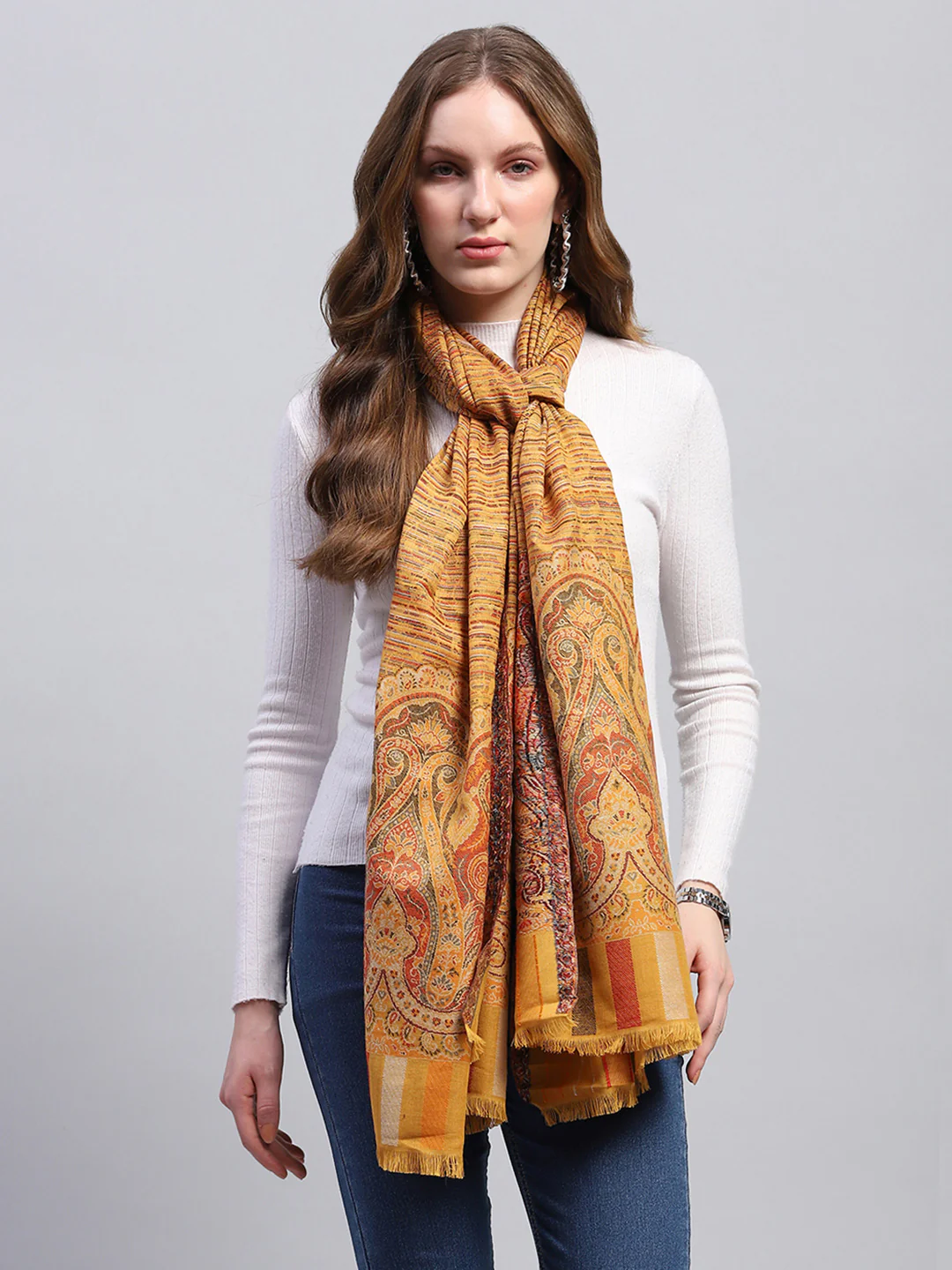 Women Multicolor Self Design Stole - Image 3