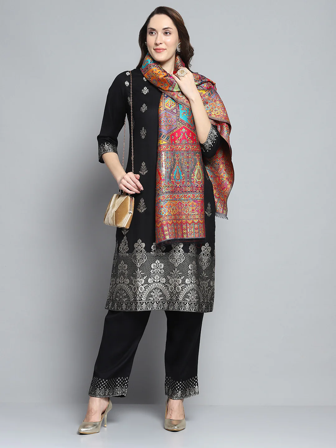 Women Multicolor Self Design Stole - Image 2