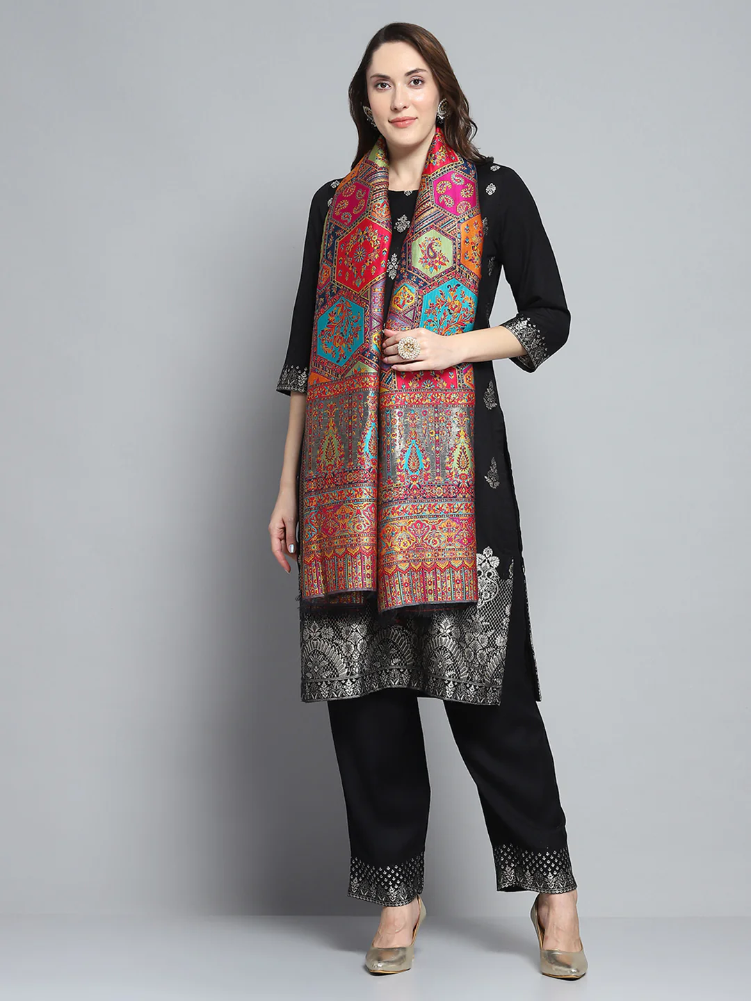 Women Multicolor Self Design Stole - Image 5