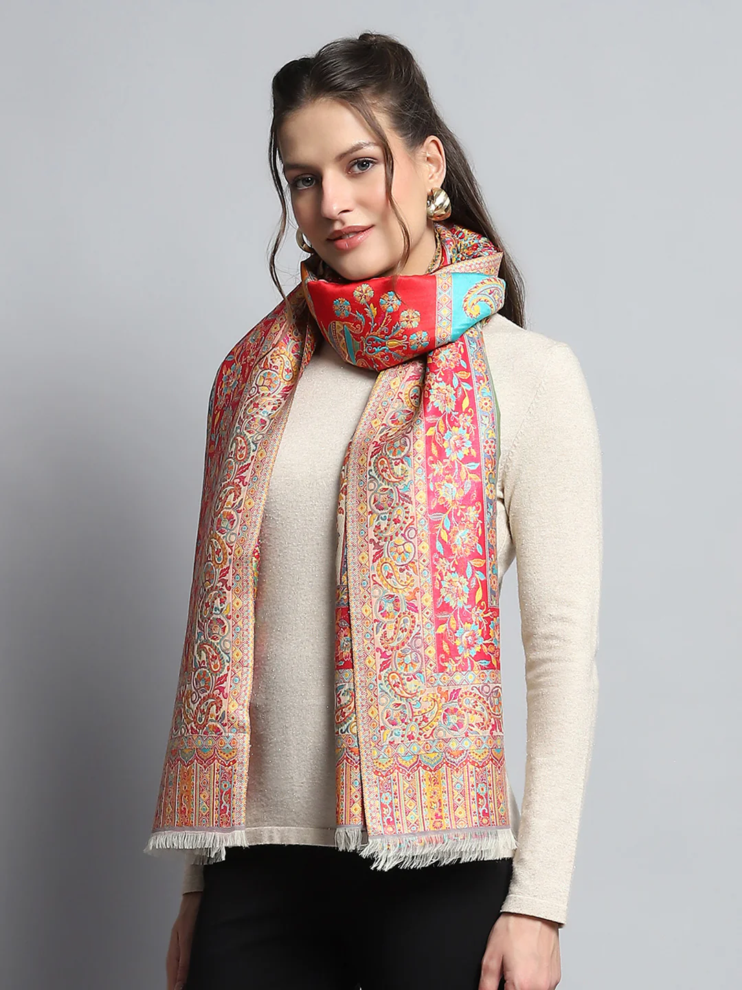 Women Multicolor Self Design Stole - Image 4
