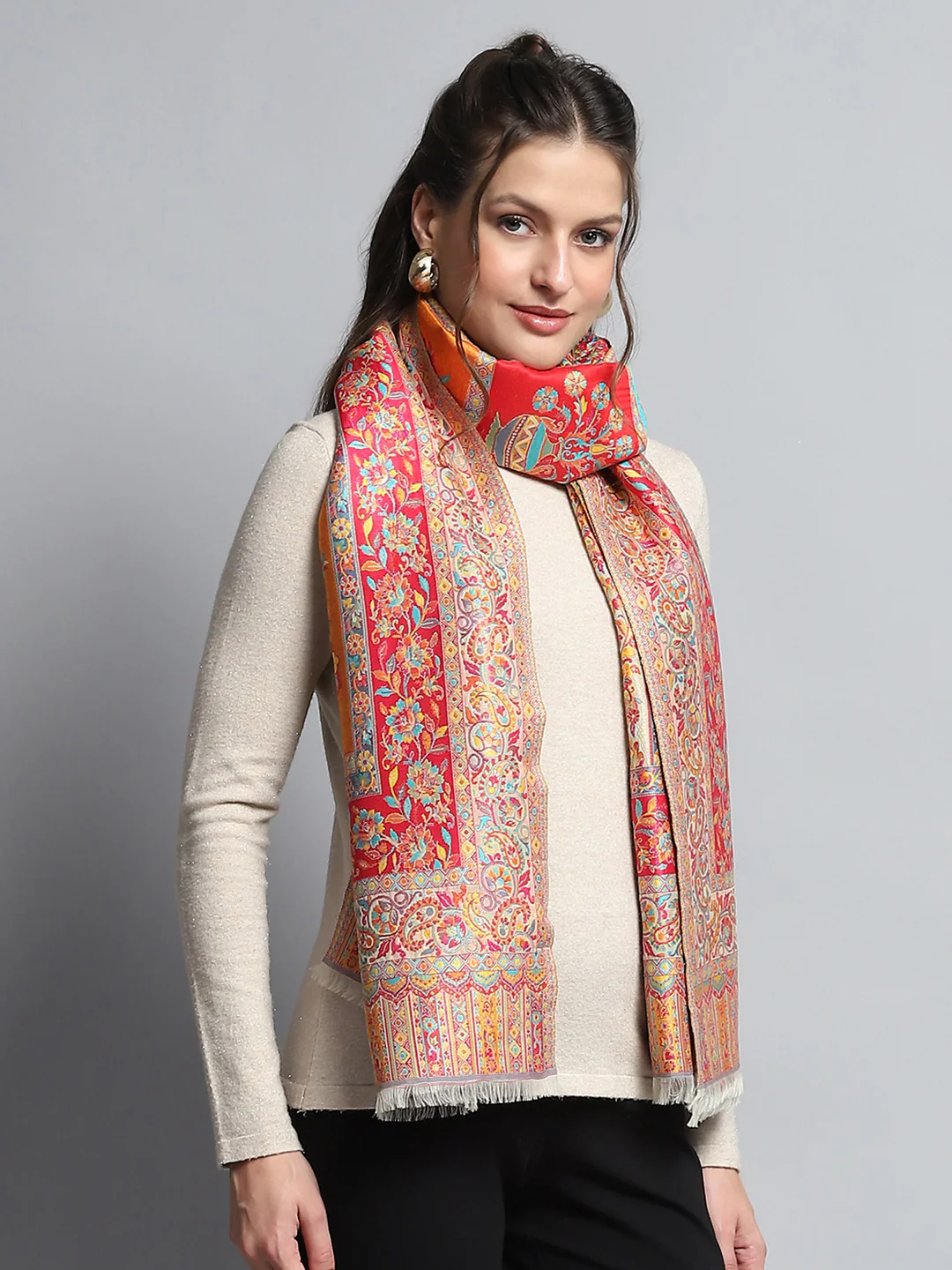 Women Multicolor Self Design Stole - Image 5