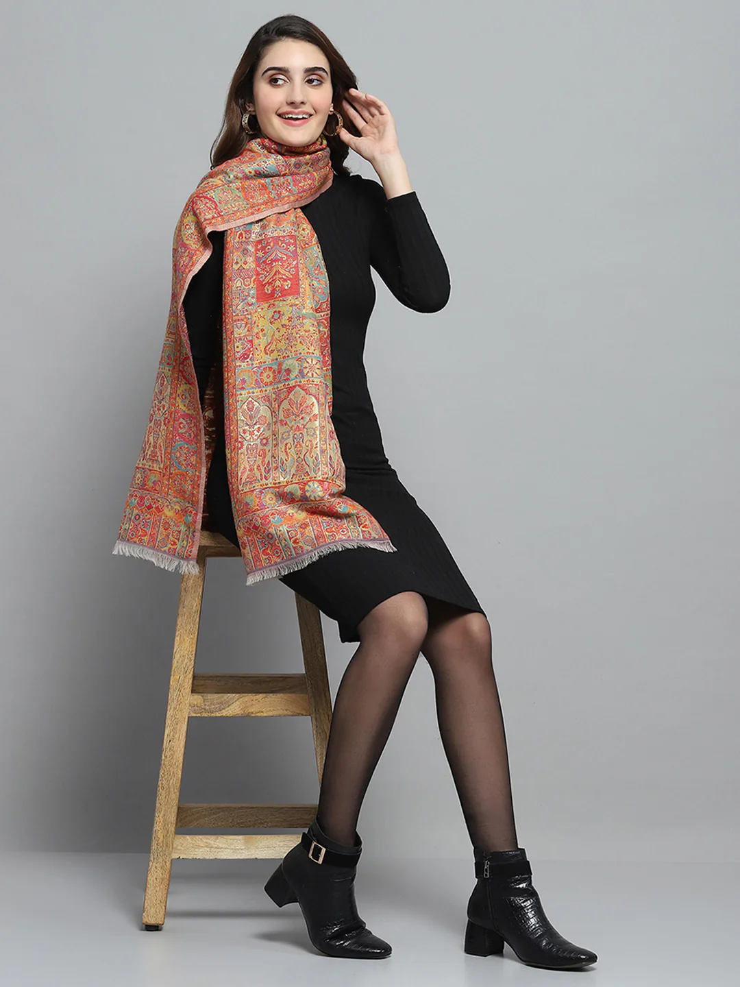 Women Multicolor Self Design Stole - Image 2