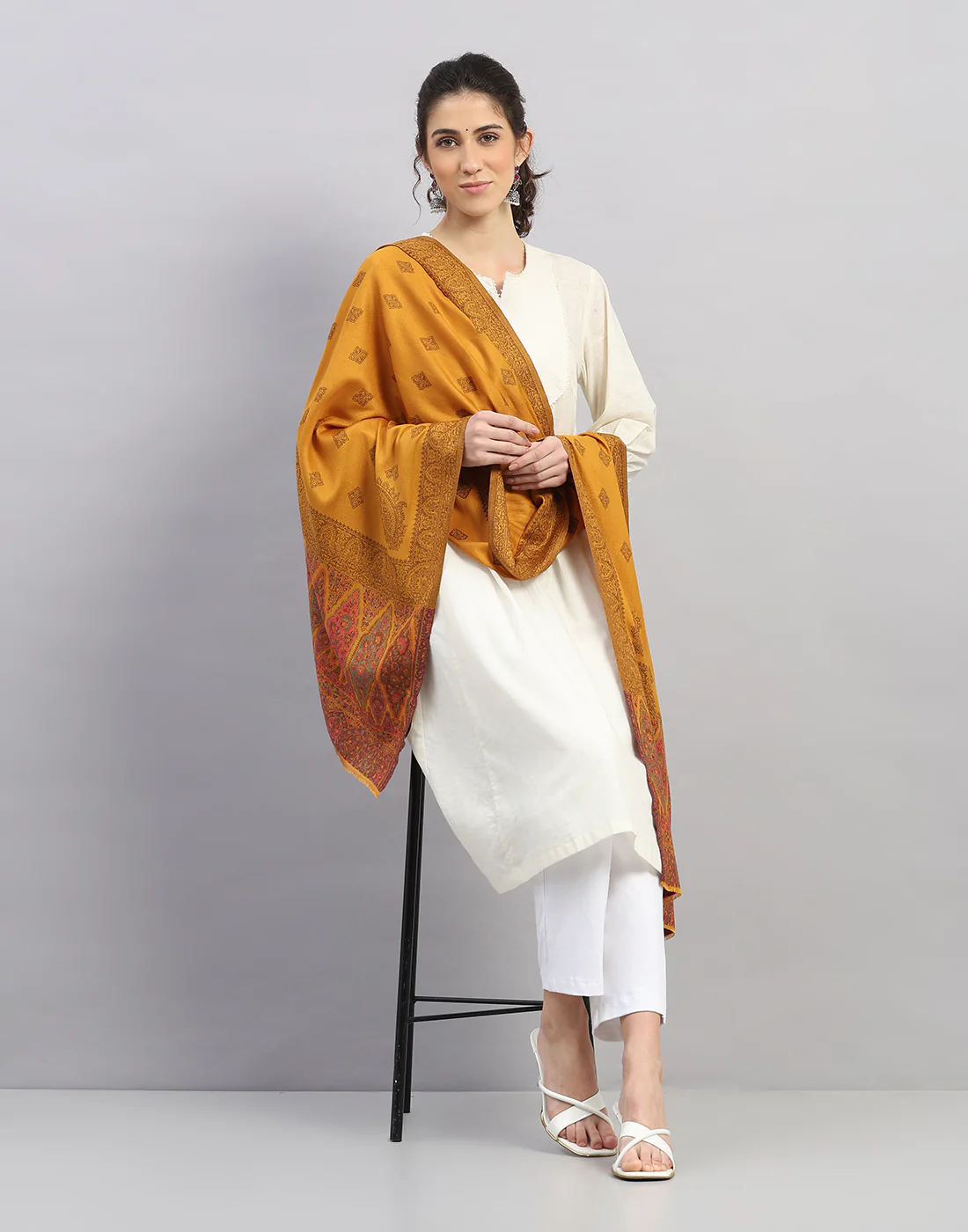 Women Multicolor Self Design   Stole - Image 4