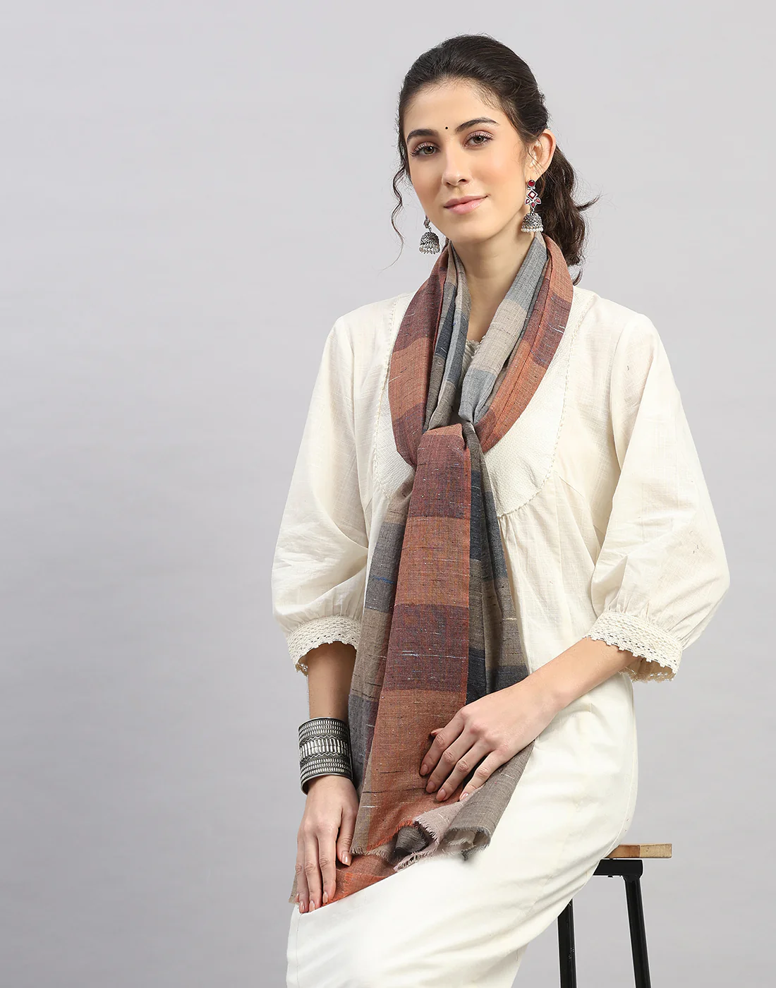 Women Multicolor Self Design   Stole - Image 5