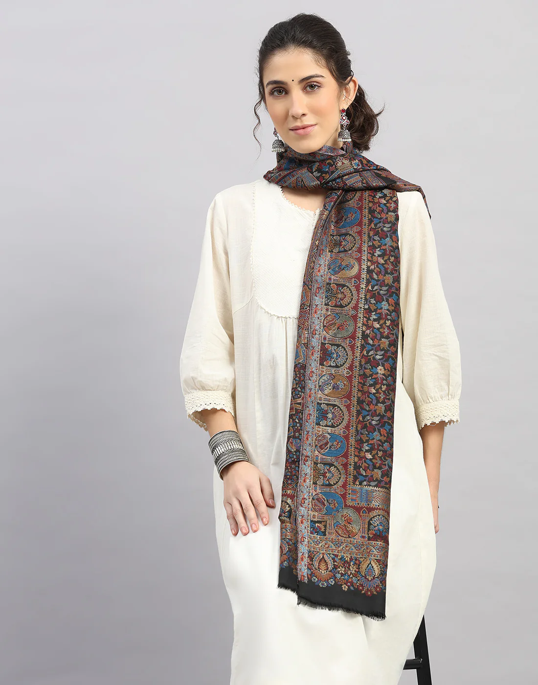 Women Multicolor Self Design   Stole - Image 5
