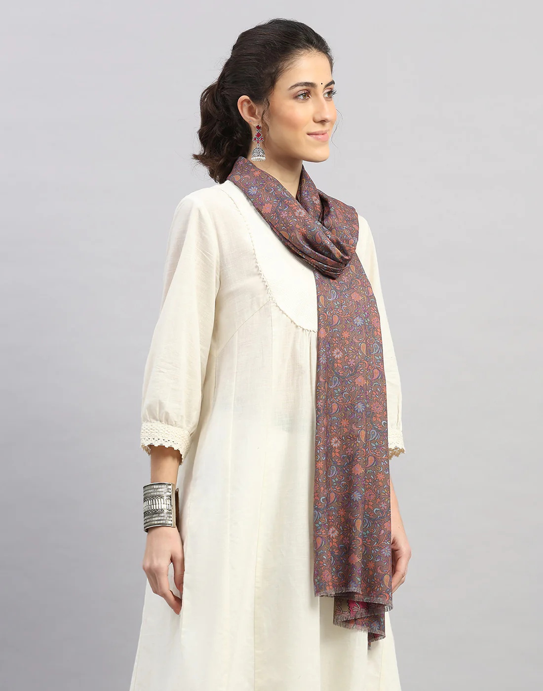Women Multicolor Self Design   Stole - Image 3