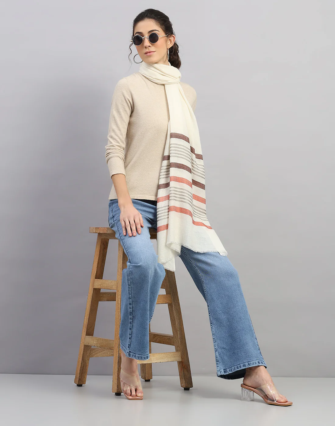 Women Multicolor Self Design   Stole - Image 4
