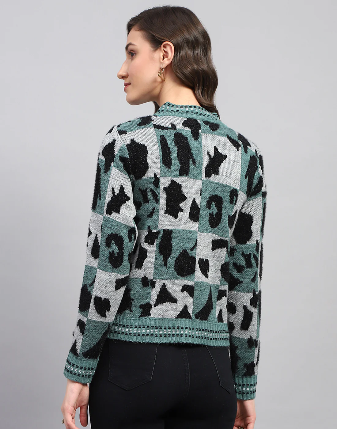 Women Multicolor Self Design V Neck Full Sleeve Cardigan - Image 5