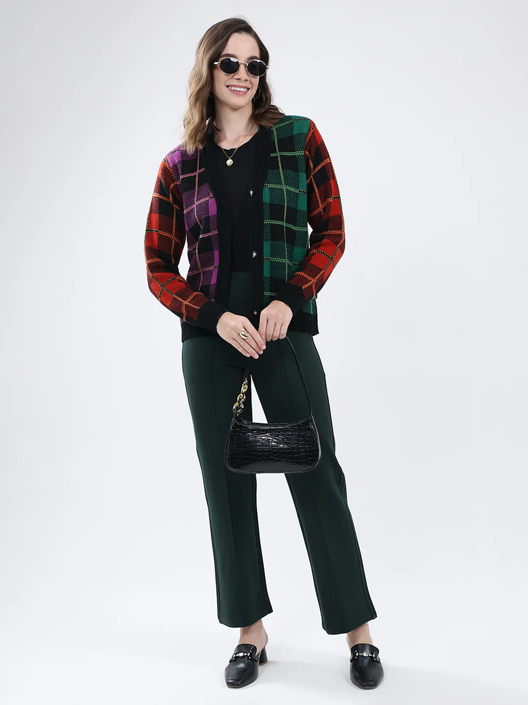 Women Multicolor Self Design V Neck Full Sleeve Cardigan - Image 2