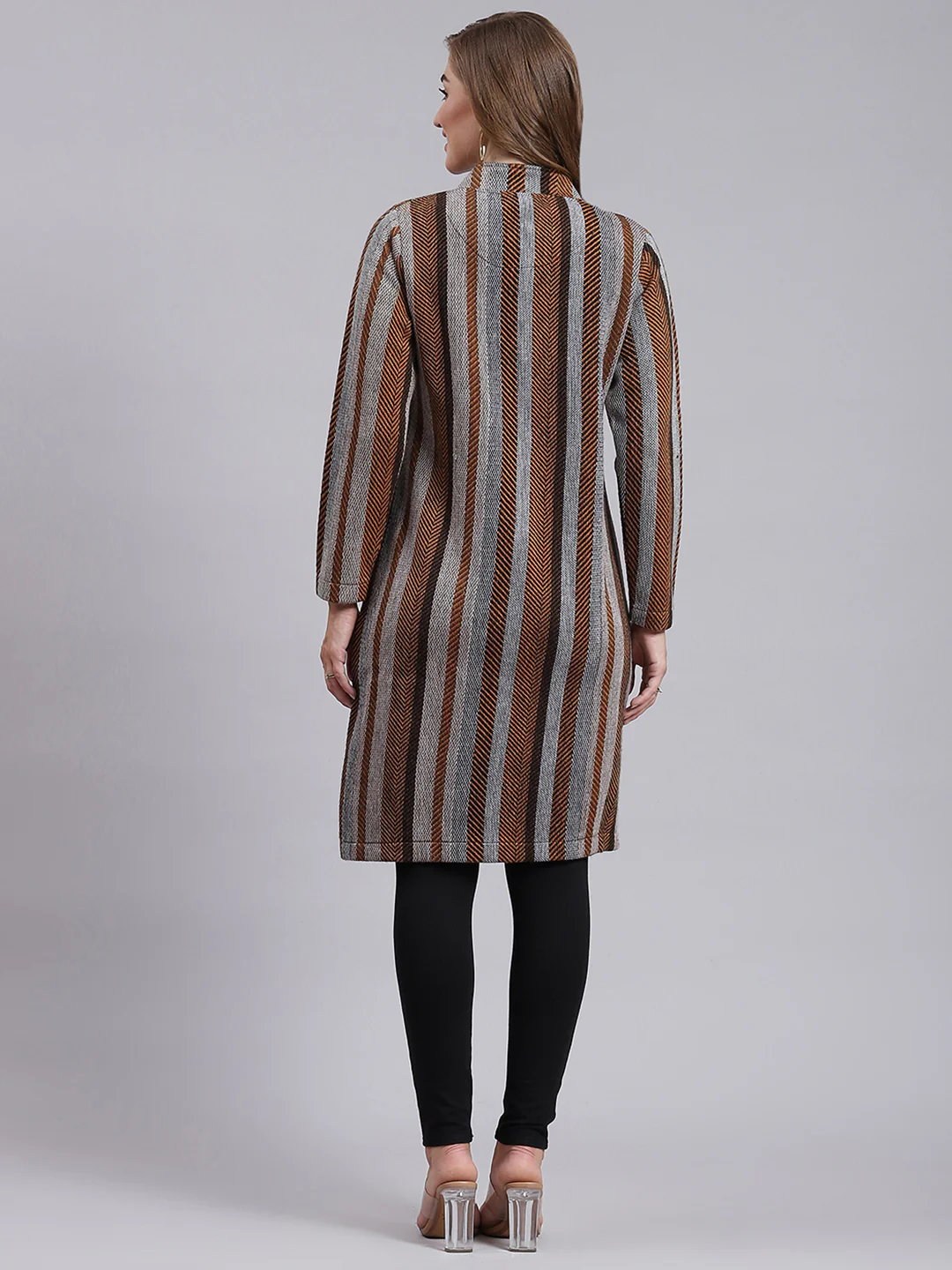 Women Multicolor Self Design Wool blend Knitted Coat - Image 6