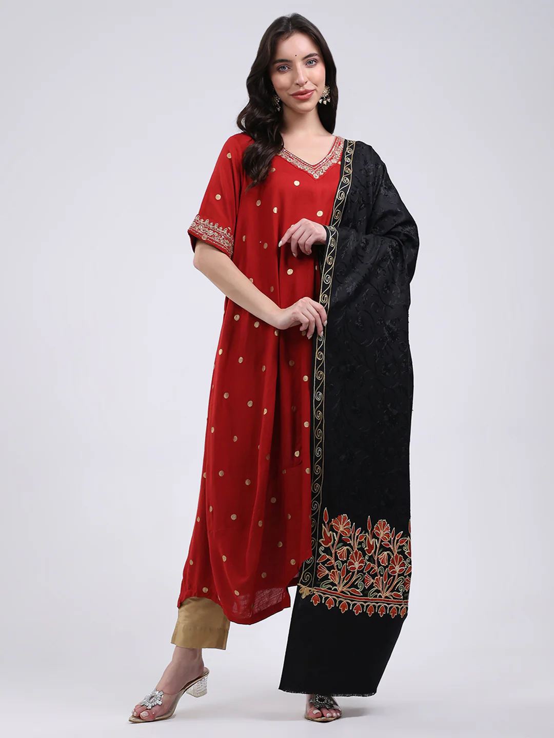 Women Multicolor Self Design Wool Blend Shawl