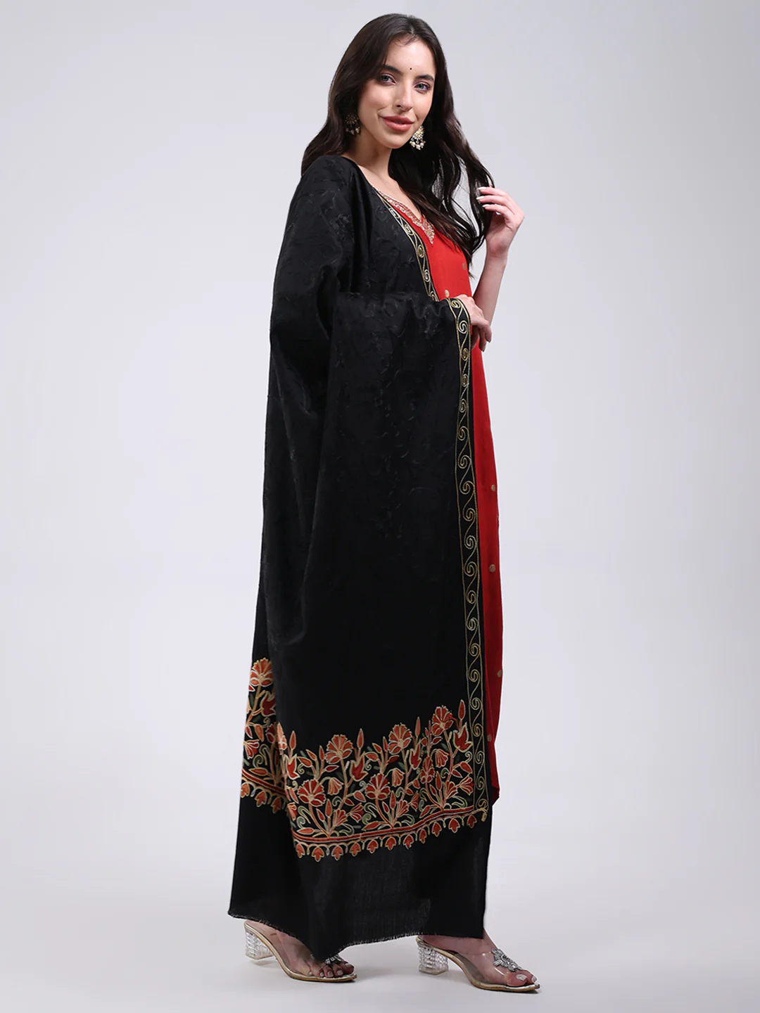 Women Multicolor Self Design Wool Blend Shawl - Image 4