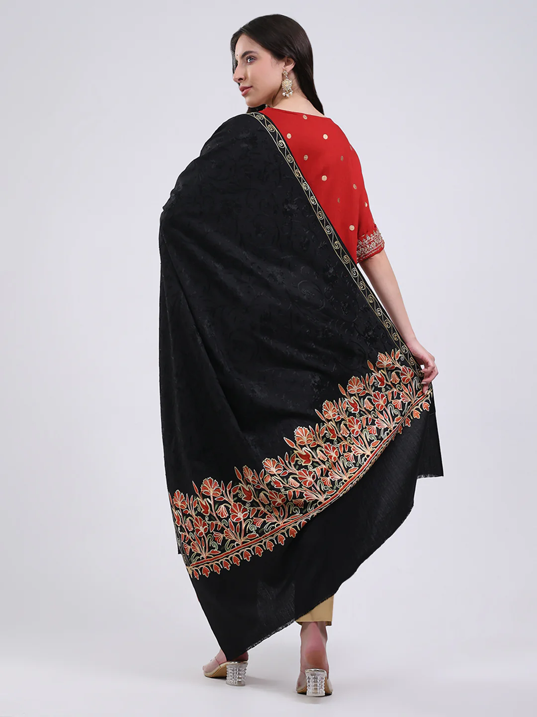 Women Multicolor Self Design Wool Blend Shawl - Image 5