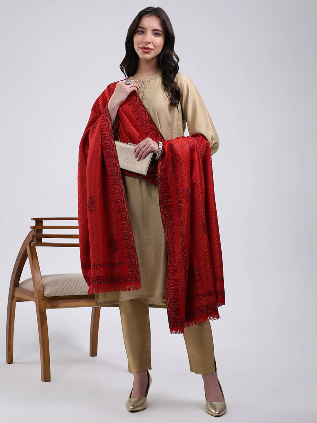 Women Multicolor Self Design Wool Blend Shawl - Image 2