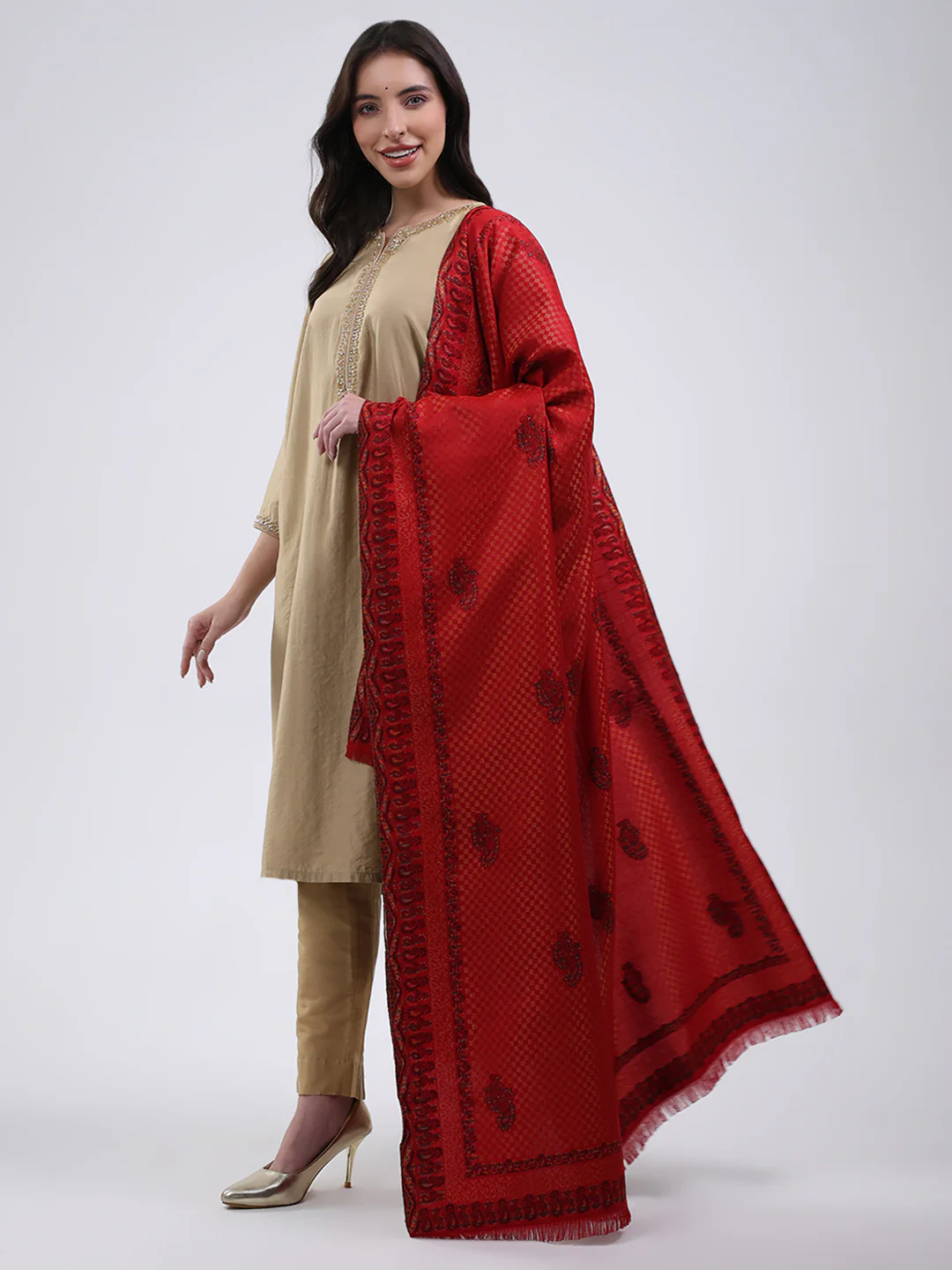 Women Multicolor Self Design Wool Blend Shawl - Image 3
