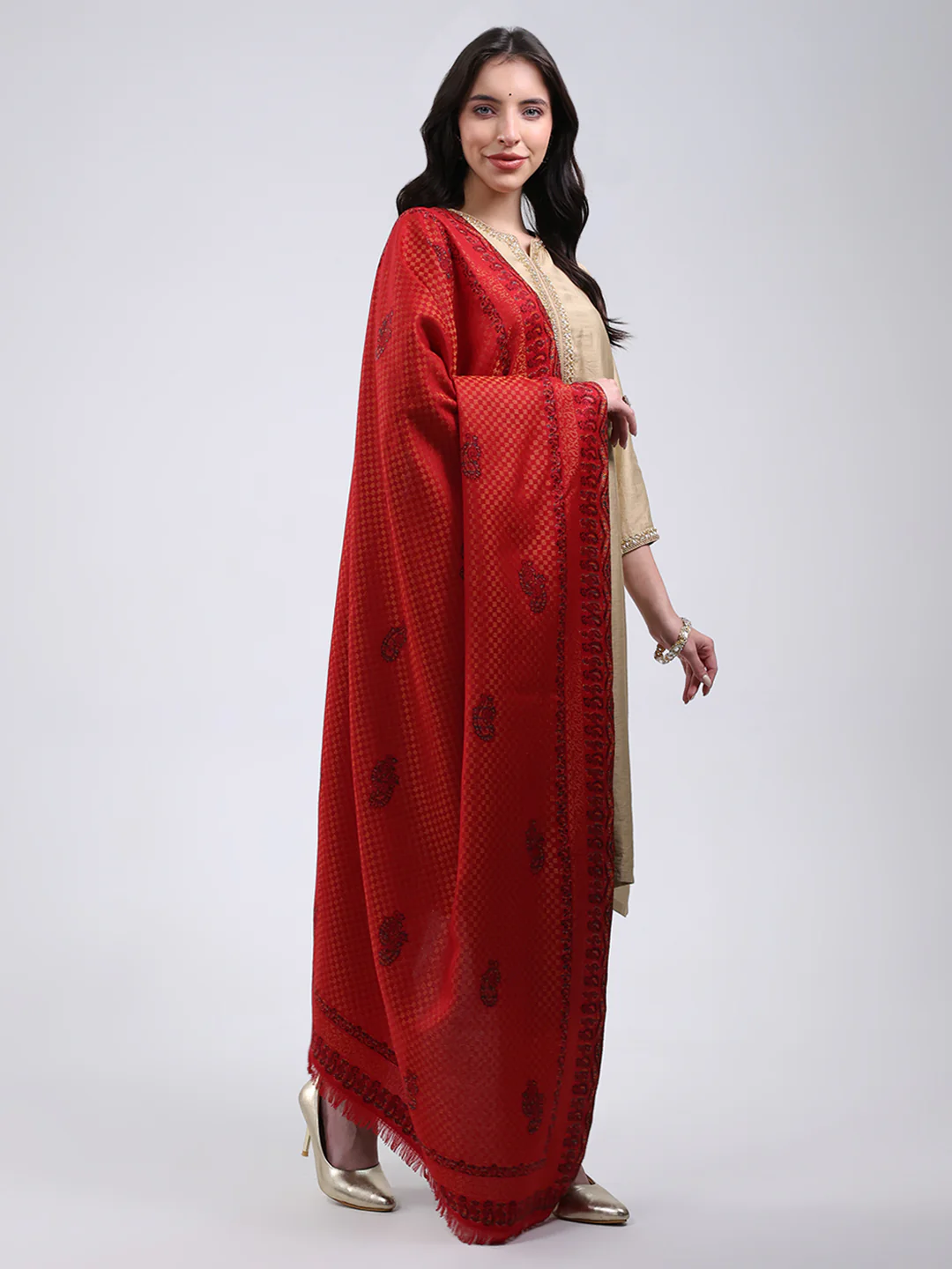 Women Multicolor Self Design Wool Blend Shawl - Image 4