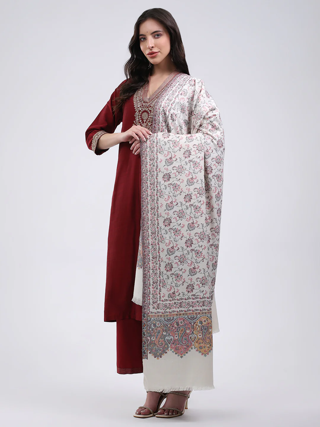 Women Multicolor Self Design Wool Blend Shawl - Image 3