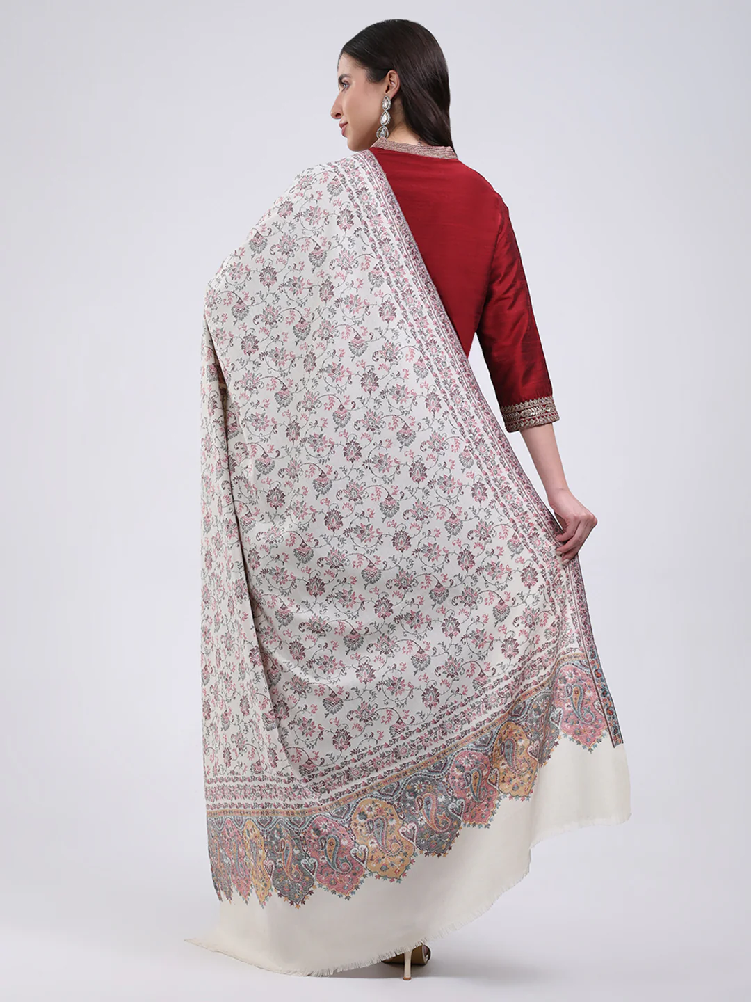 Women Multicolor Self Design Wool Blend Shawl - Image 5