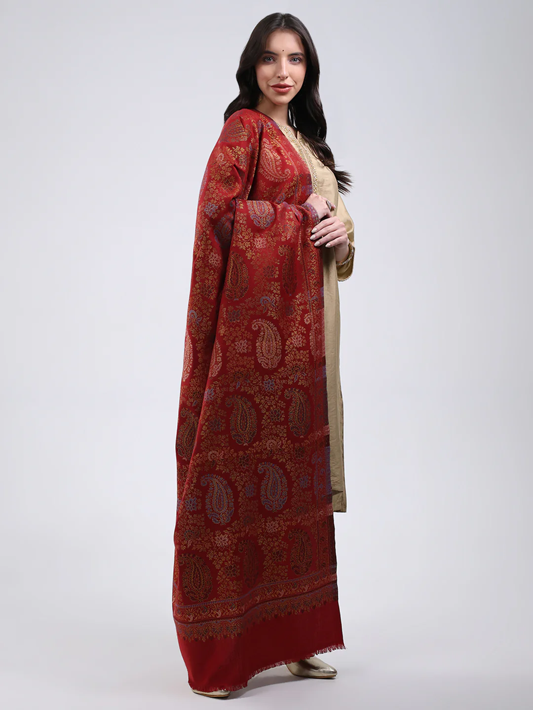 Women Multicolor Self Design Wool Blend Shawl - Image 4
