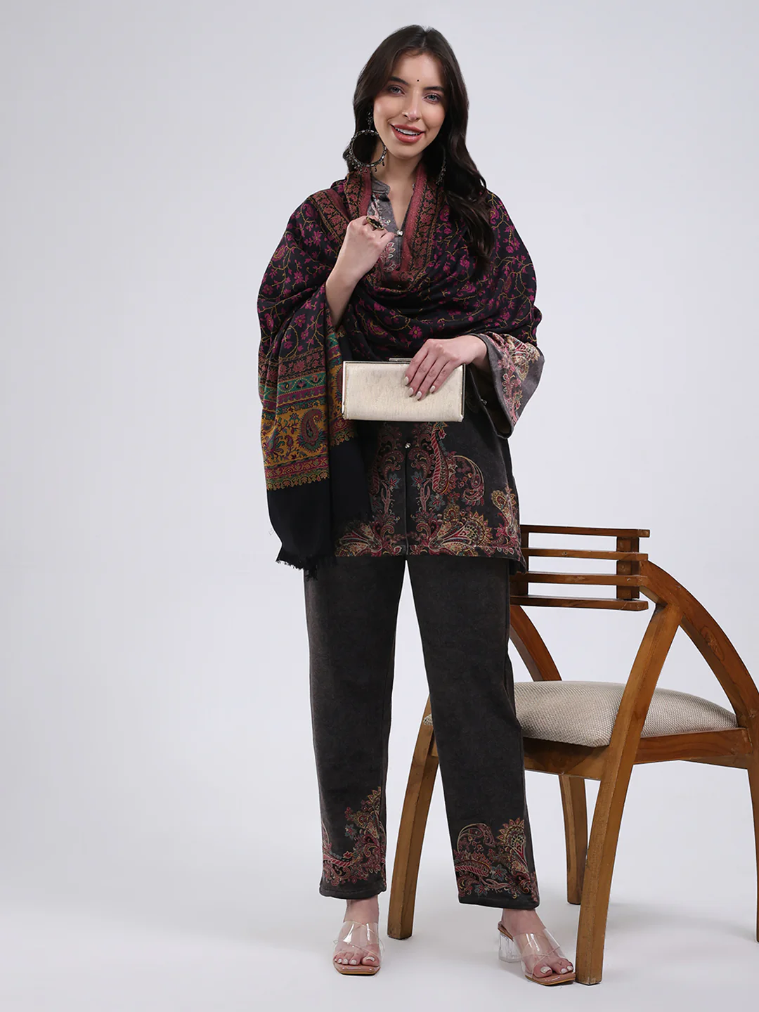 Women Multicolor Self Design Wool Blend Shawl - Image 2