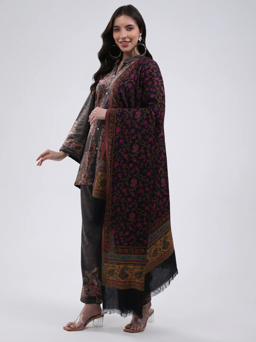Women Multicolor Self Design Wool Blend Shawl - Image 3