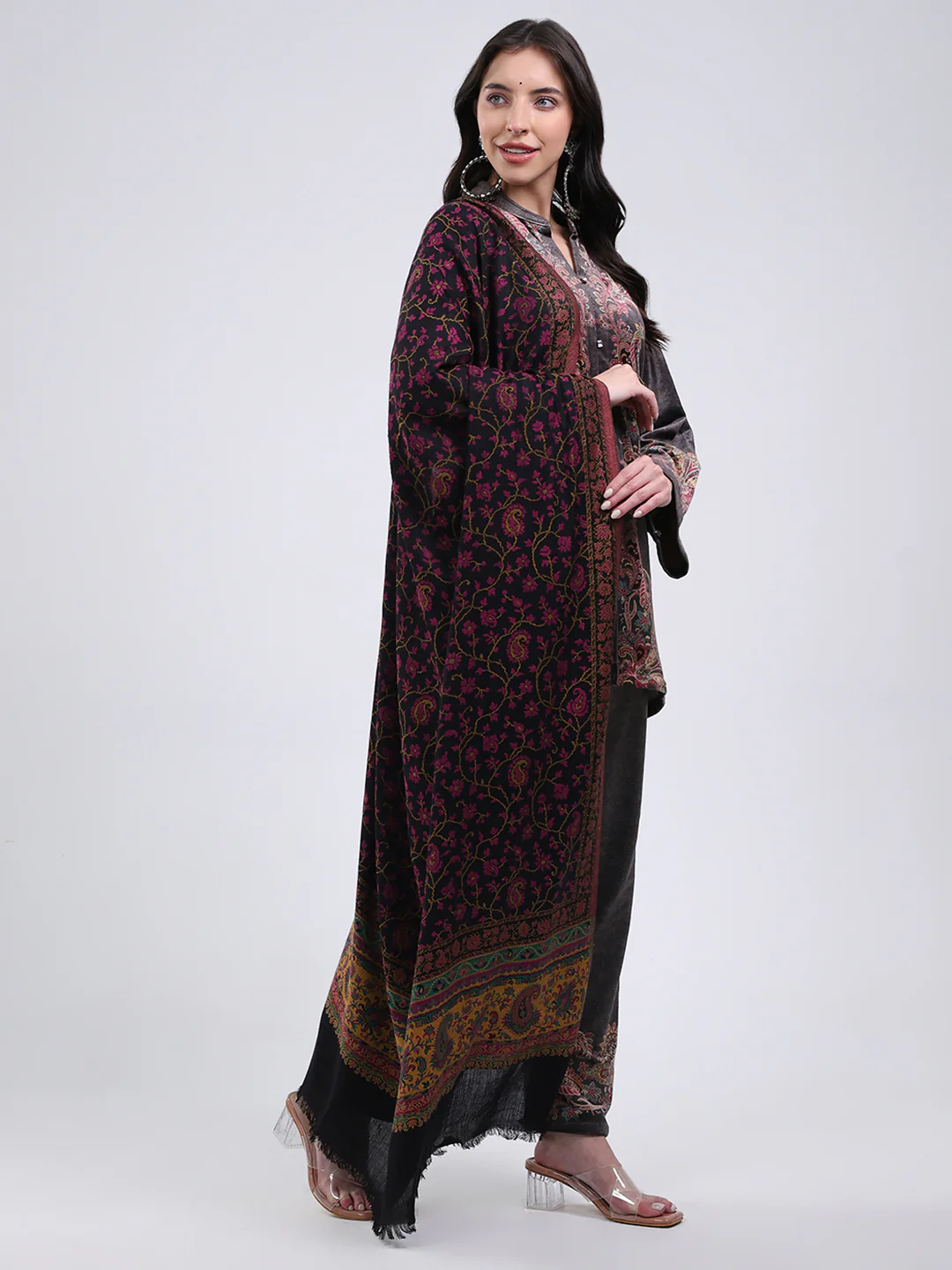 Women Multicolor Self Design Wool Blend Shawl - Image 4