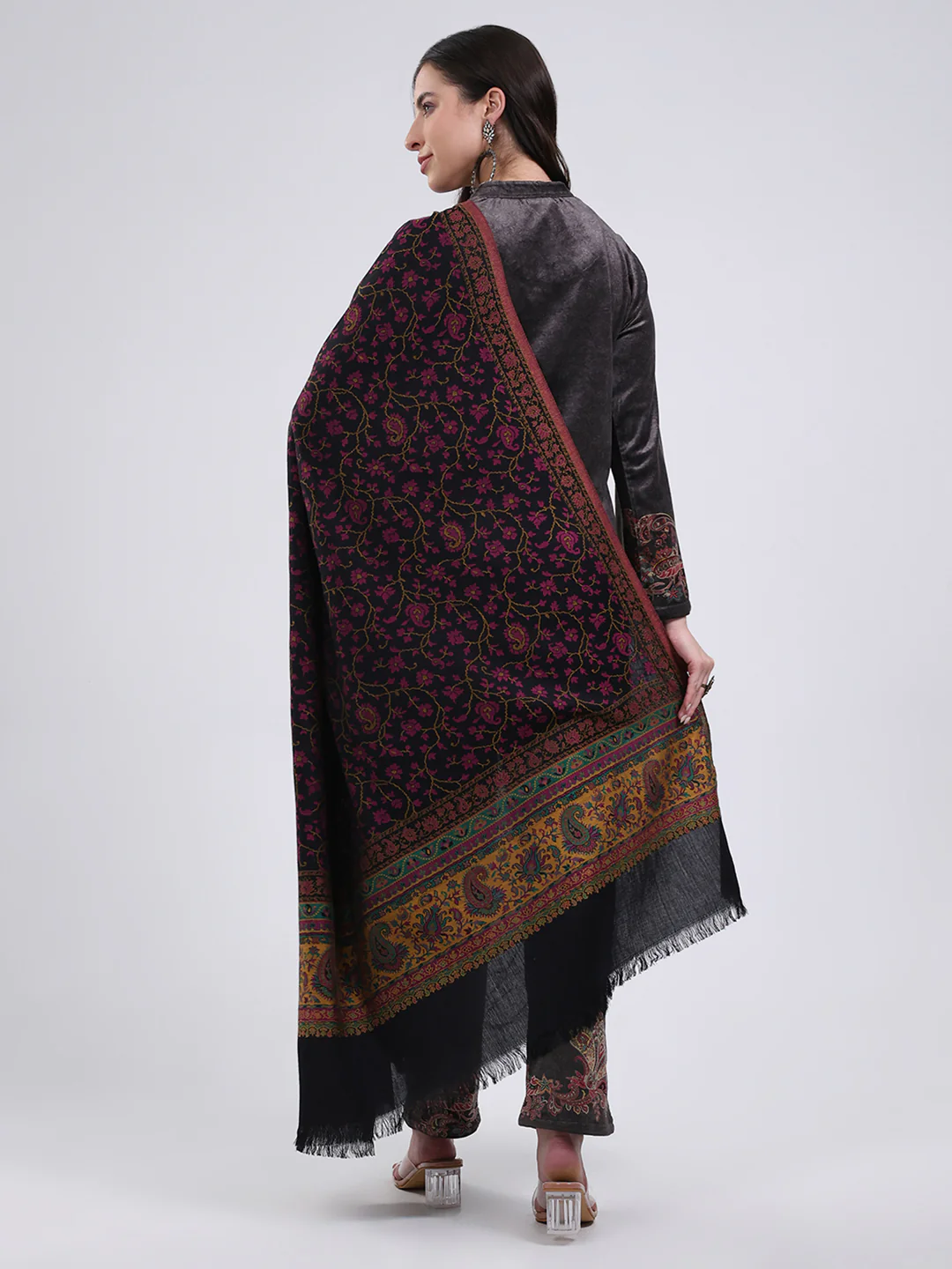 Women Multicolor Self Design Wool Blend Shawl - Image 5