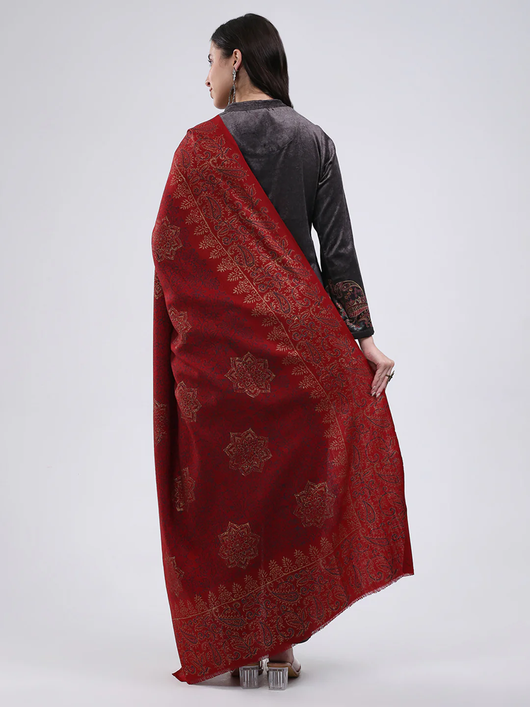 Women Multicolor Self Design Wool Blend Shawl - Image 5