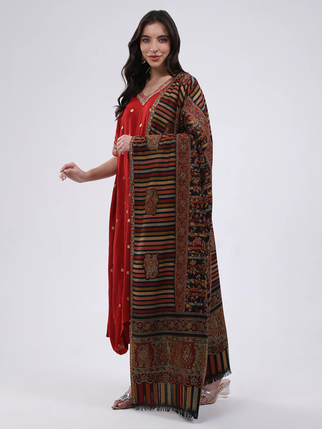 Women Multicolor Self Design Wool Blend Shawl - Image 3