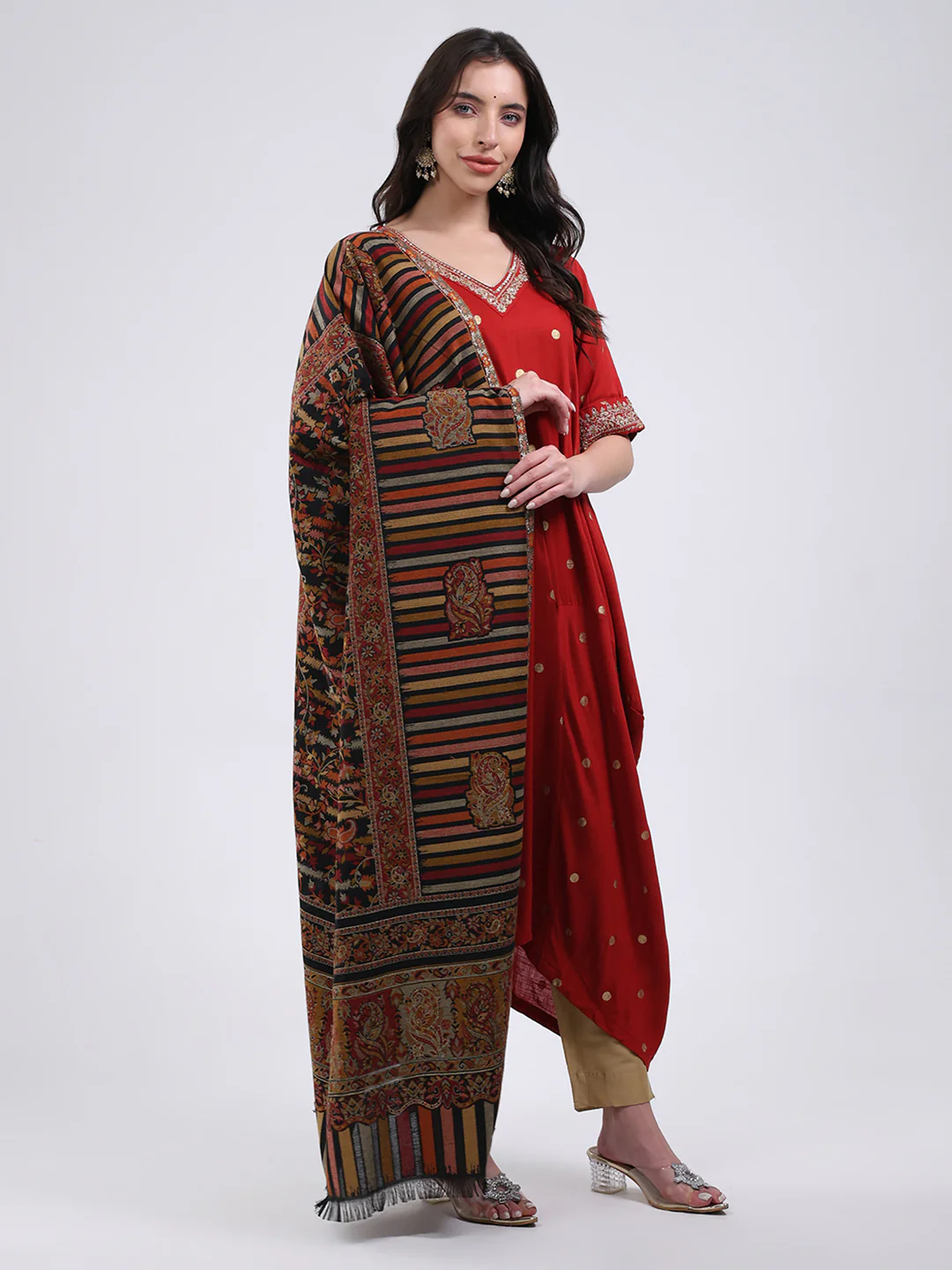 Women Multicolor Self Design Wool Blend Shawl - Image 4